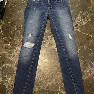 LOFT Dark Blue Distressed Skinny Jeans Size 00 VGC